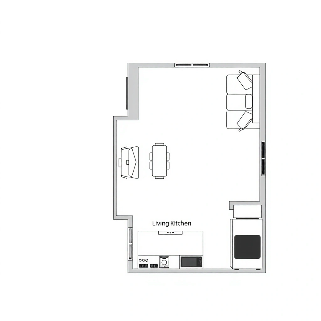 Floor plan sketch showing the inquiry flow from room selection to specification